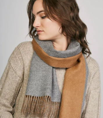 Double Face Scarf With Fringe grey and brown